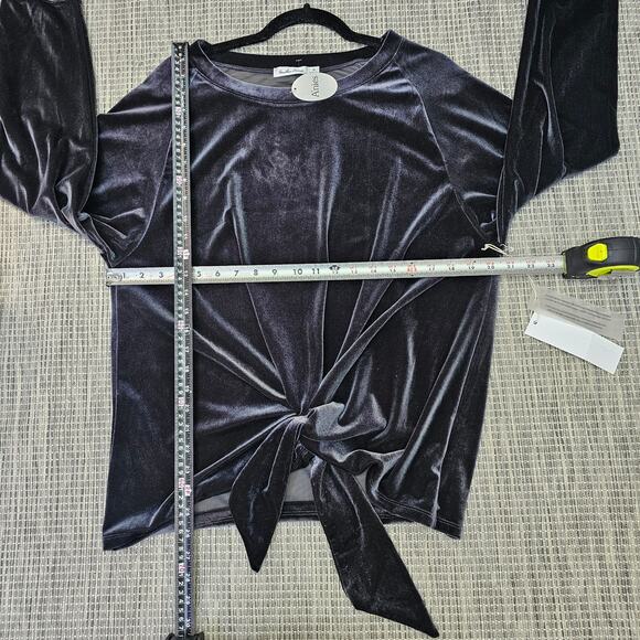 Another Love Velour Sweater Top Womens Medium Charcoal Grey Tie Front Party NEW - Picture 7 of 12